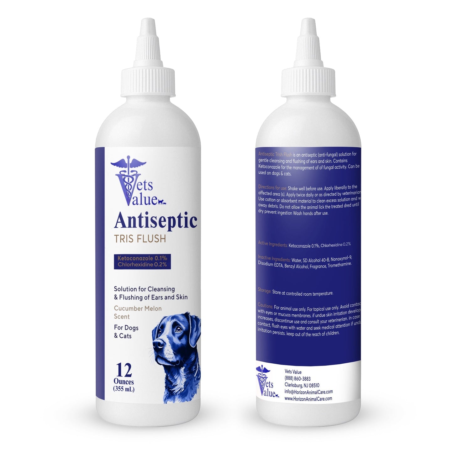 Veterinary Ear Flush for Dogs and Cats 12oz (XL 355ml Bottle) - Clear Therapy Cleaner Alcohol-Free, Itch-Relief Yeast Infections, Supports Healthy Canals - Optimized Solution Dog Washing, White/Clear