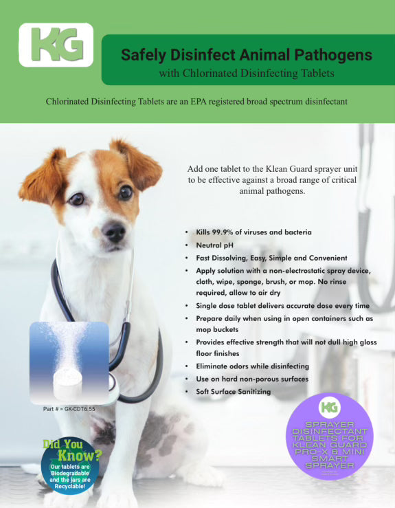 (KENNEL SANITIZER, DISINFECTANT & DEODORIZER TABLETS) Sprayer Tablets For Klean Guard Pro-X & Mini Smart Sprayer