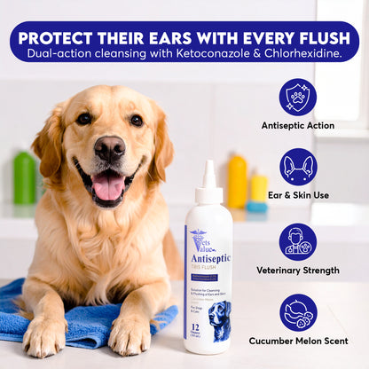 Veterinary Ear Flush for Dogs and Cats (XL 355ml Bottle) - Clear Therapy Cleaner Alcohol-Free, Itch-Relief Yeast Infections, Supports Healthy Canals - Optimized Solution Dog Washing, White/Clear